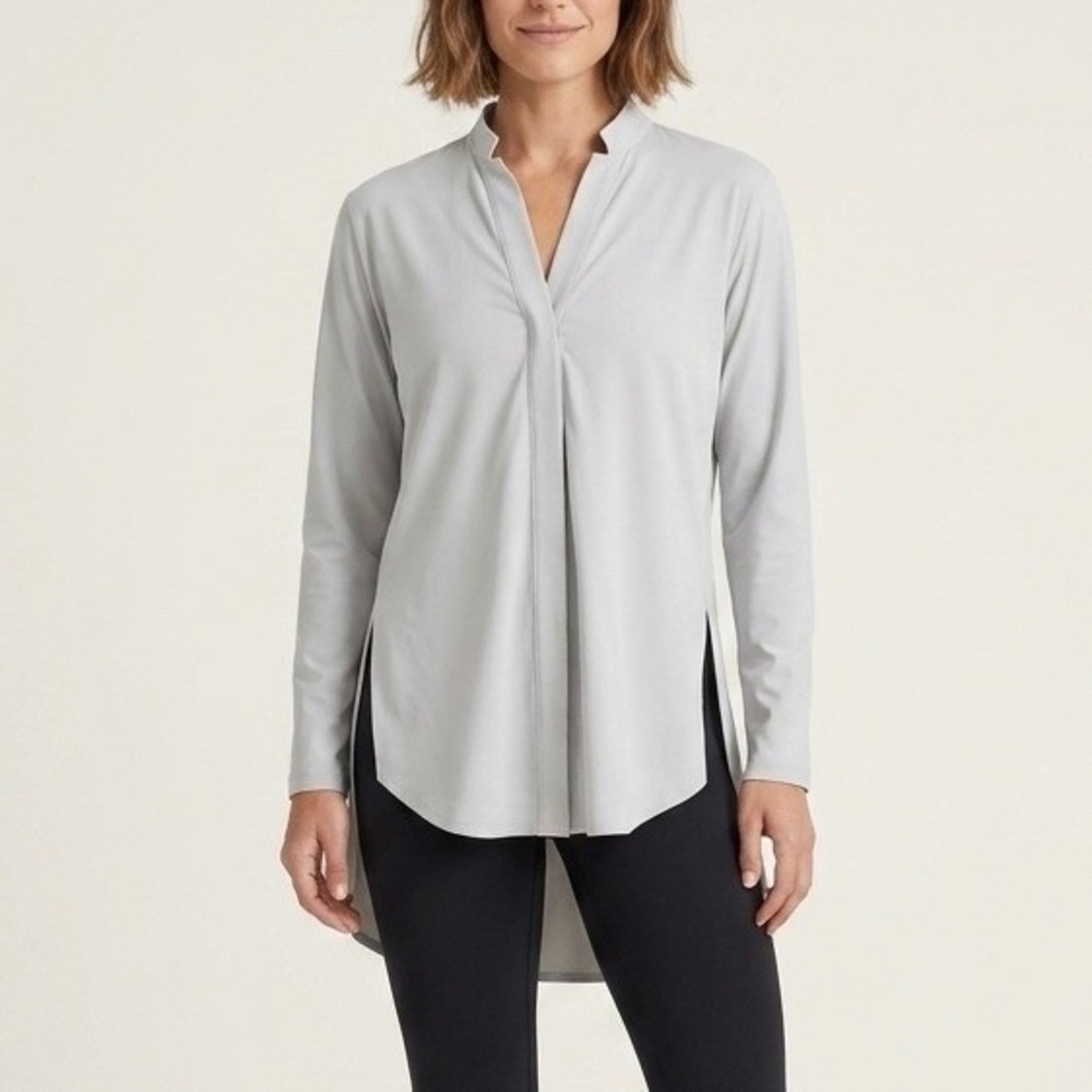 ADAY Something Borrowed Shirt Light Gray Technical High-Low Long Sleeve Sz Small